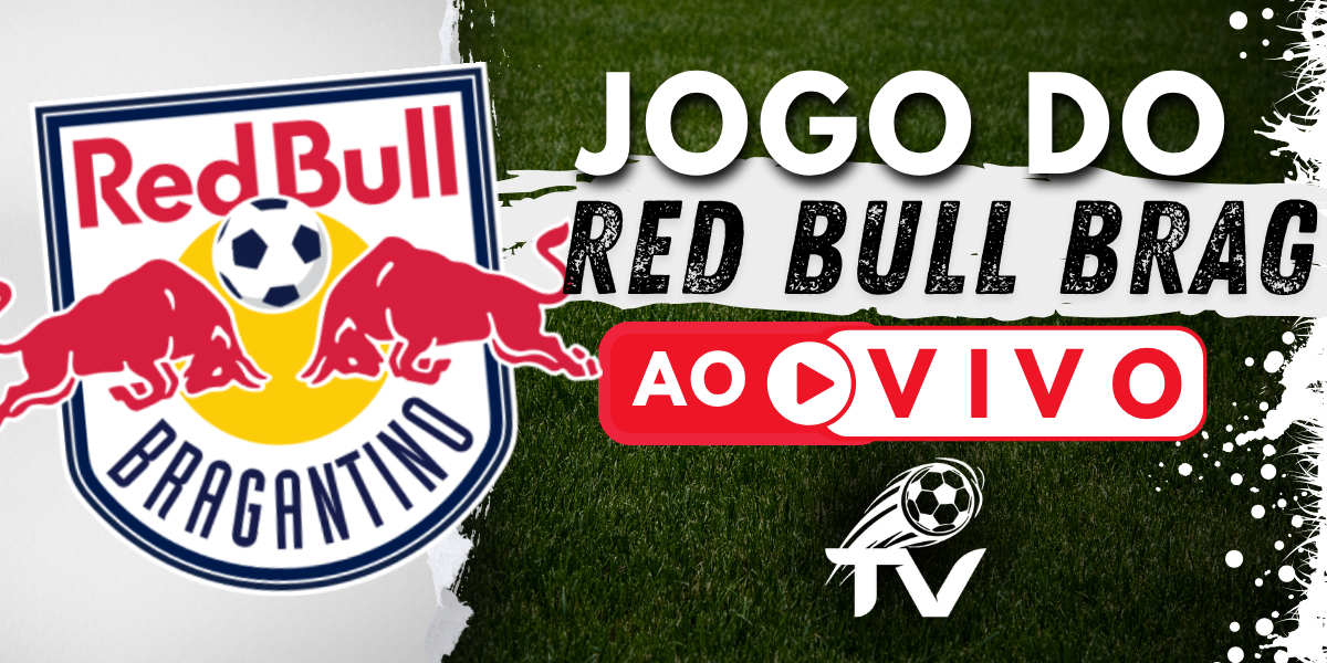 Arte para a transmissão do jogo do Bragantino ao vivo, com o escudo do Massa Bruta e o logo do site FutebolTV.