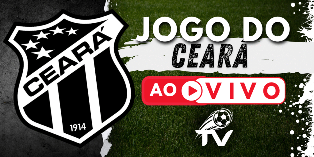 Arte para a transmissão do jogo do Ceará ao vivo, com o escudo alvinegro do Vozão e o logo do site FutebolTV.