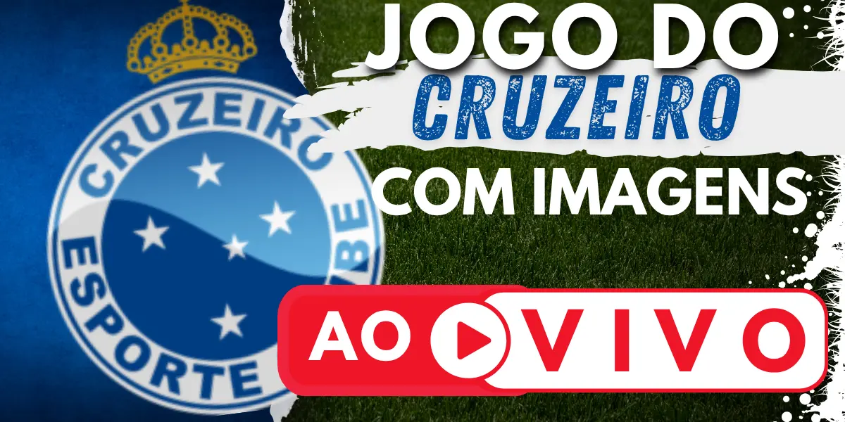 Banner com o escudo do Cruzeiro Esporte Clube e a chamada para assistir ao jogo do Cruzeiro ao vivo no site Futebol TV.