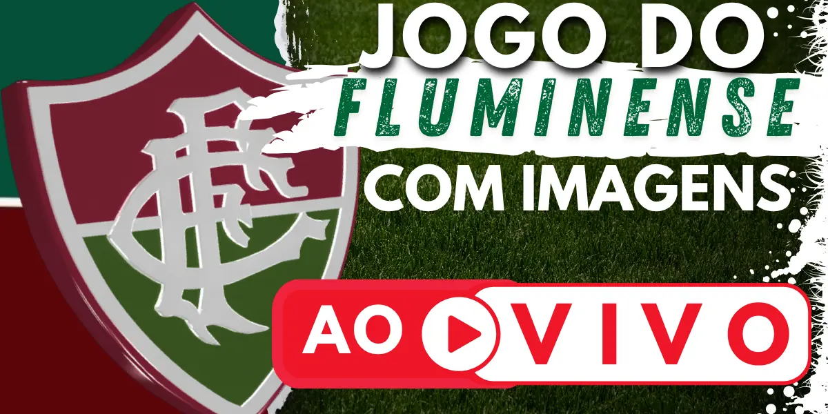 Banner com o escudo do Fluminense Football Club e a chamada para assistir ao jogo do Fluminense ao vivo no site Futebol TV.