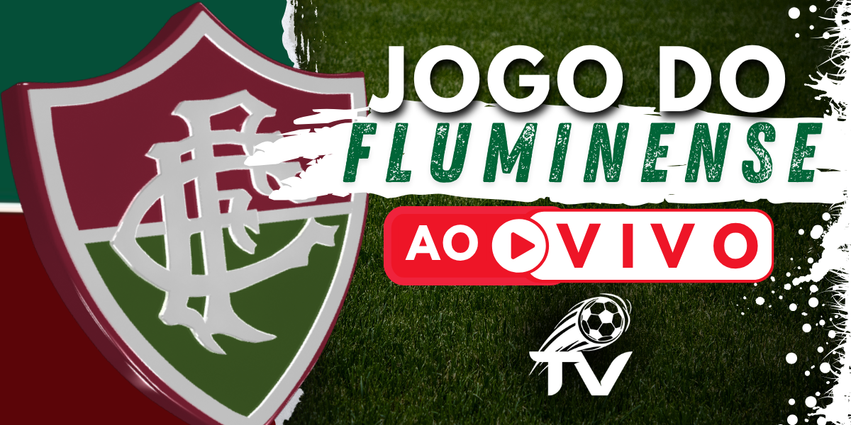 Arte para a transmissão do jogo do Fluminense ao vivo, com o escudo do Tricolor das Laranjeiras e o logo do site FutebolTV.