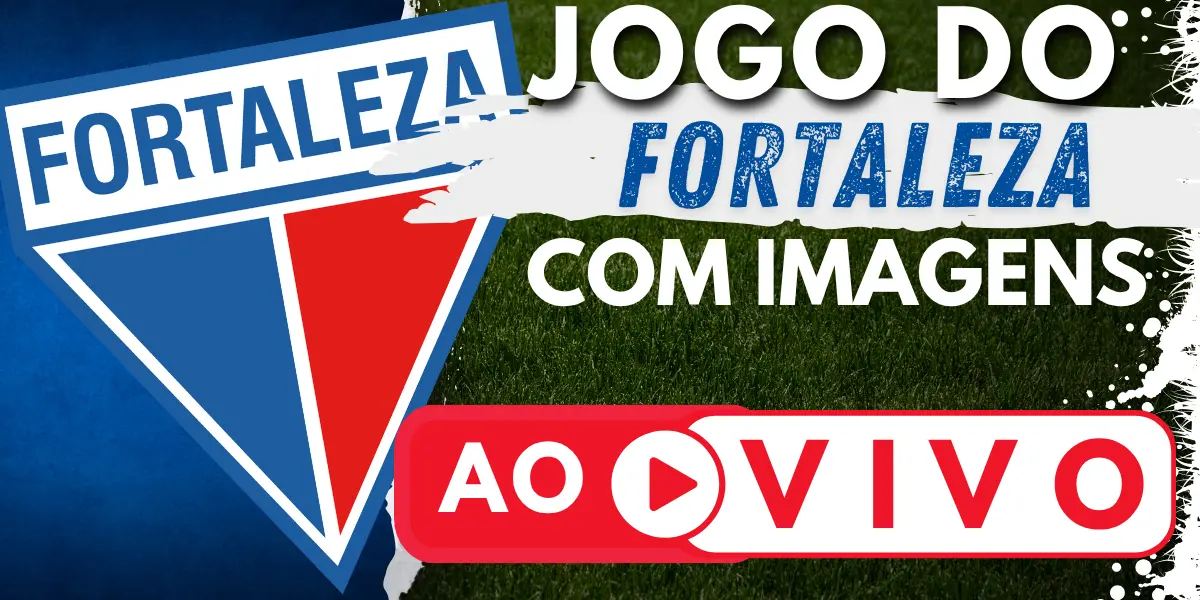Banner com o escudo do Fortaleza Esporte Clube e a chamada para assistir ao jogo do Fortaleza ao vivo no site Futebol TV.