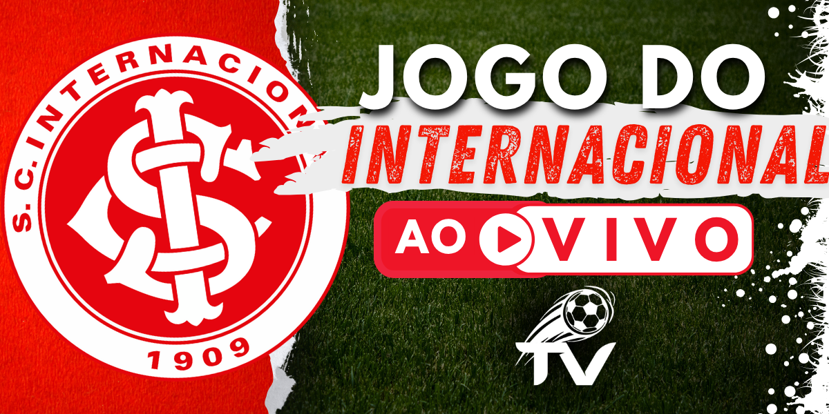 Arte para a transmissão do jogo do Inter ao vivo, com o escudo do Colorado e o logo do site FutebolTV.