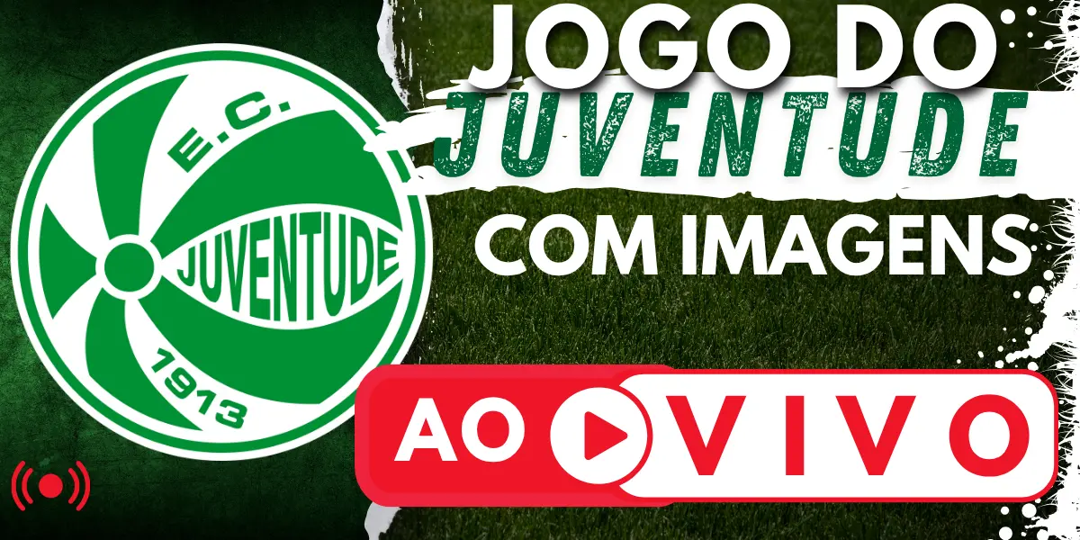 Banner com o escudo do Esporte Clube Juventude e a chamada para assistir ao jogo do Juventude ao vivo no site Futebol TV.