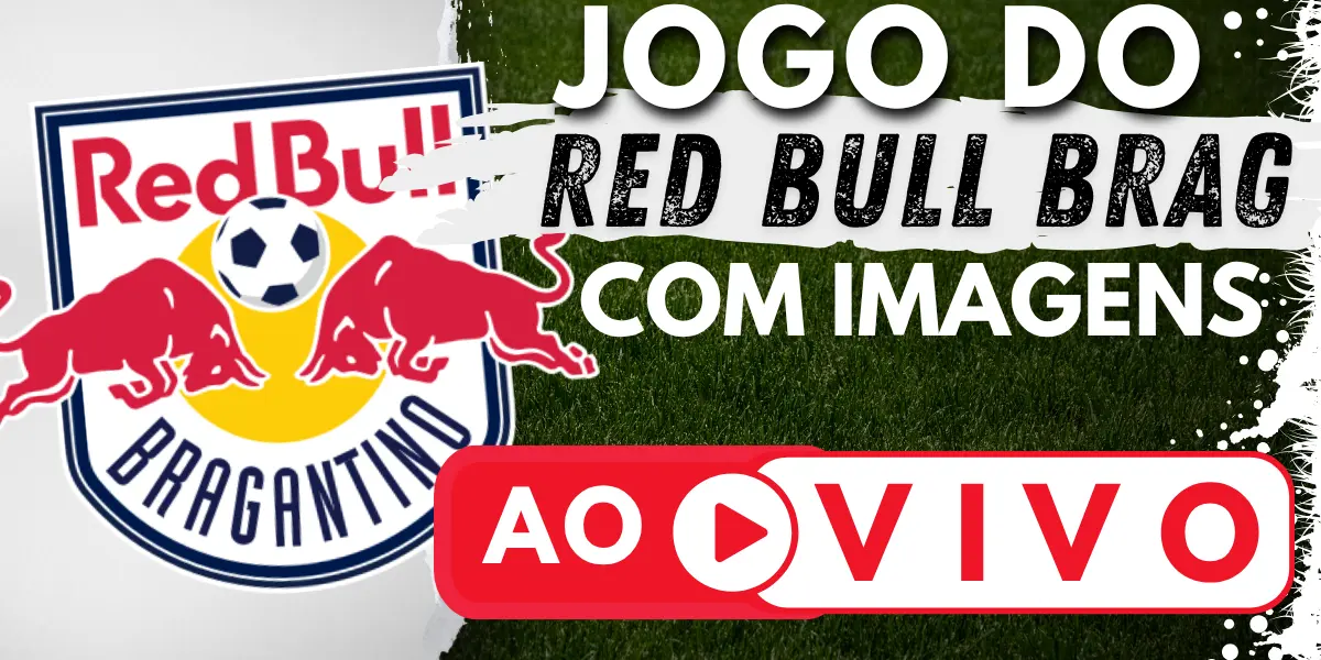 Banner com o escudo do Red Bull Bragantino e a chamada para assistir ao jogo do Red Bull Bragantino ao vivo no site Futebol TV.