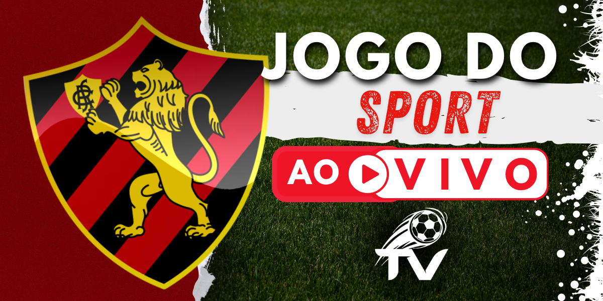 Arte para a transmissão do jogo do Sport ao vivo, com o escudo rubro-negro do Leão da Ilha e o logo do site FutebolTV.
